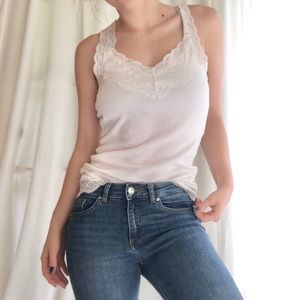 Medium Mossimo White Lace Line Tank Top